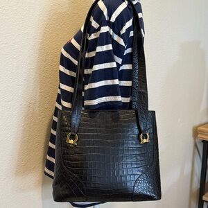 Vintage Salvatore Ferragamo Croc Embossed shoulder bag tote